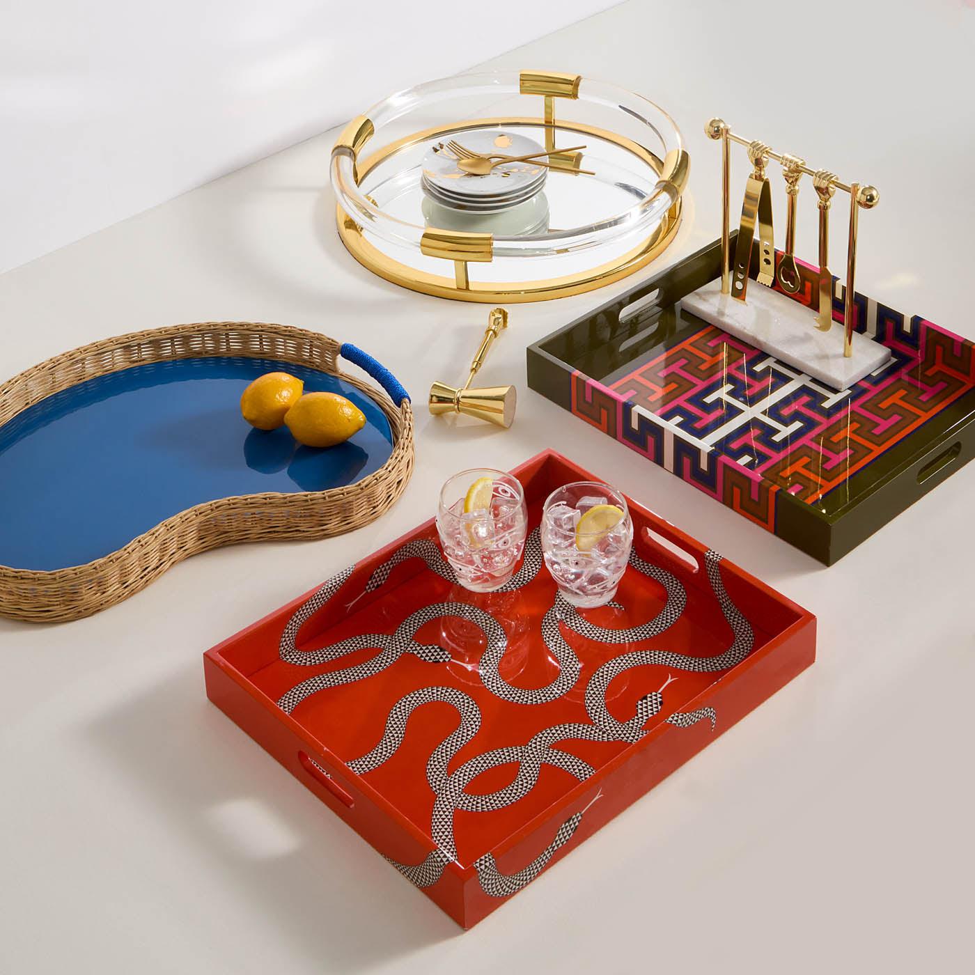 Jonathan Adler Servier- und Dekotablett Eden Lacquer Tray Orange mit Schlangen