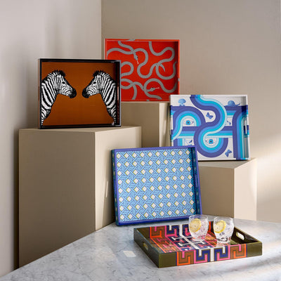 Jonathan Adler Servier- und Dekotablett Eden Lacquer Tray Orange mit Schlangen