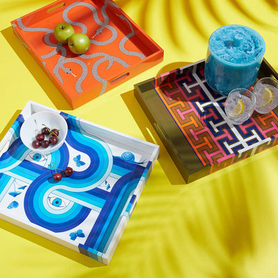 Jonathan Adler Servier- und Dekotablett Eden Lacquer Tray Orange mit Schlangen