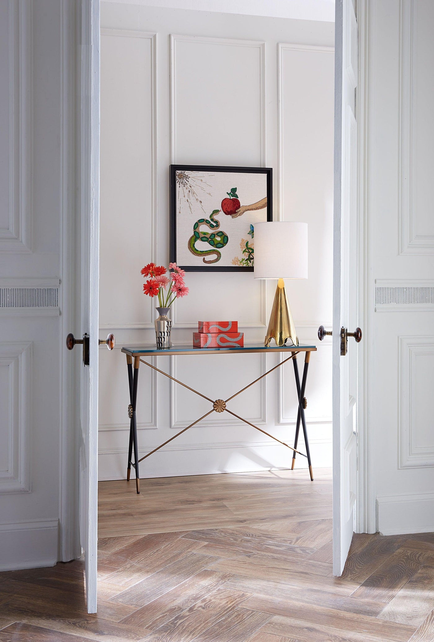 Jonathan Adler Wandbild MUSE SNAKE & APPLE Beaded Wall Art | 61x61 cm