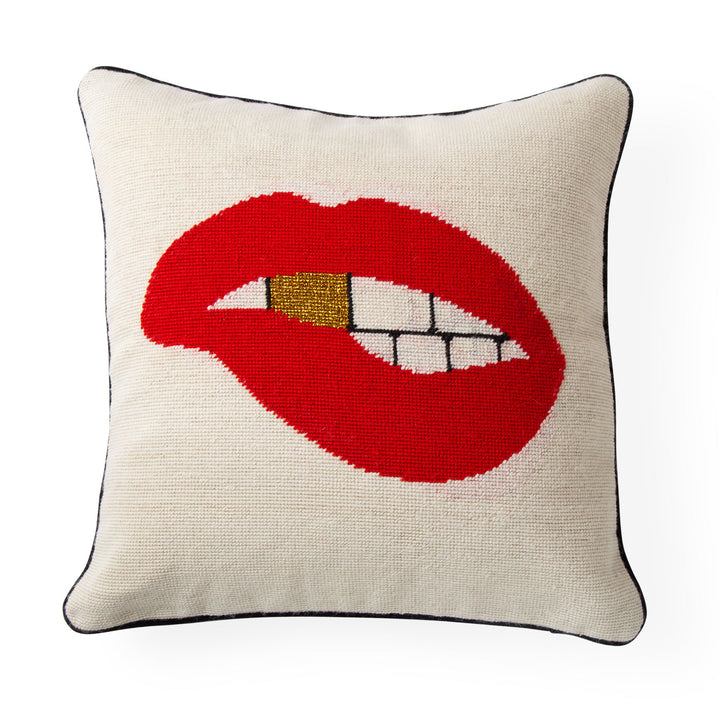 Jonathan Adler Needlepoint Kissen Lips Bitten | 45x45 cm