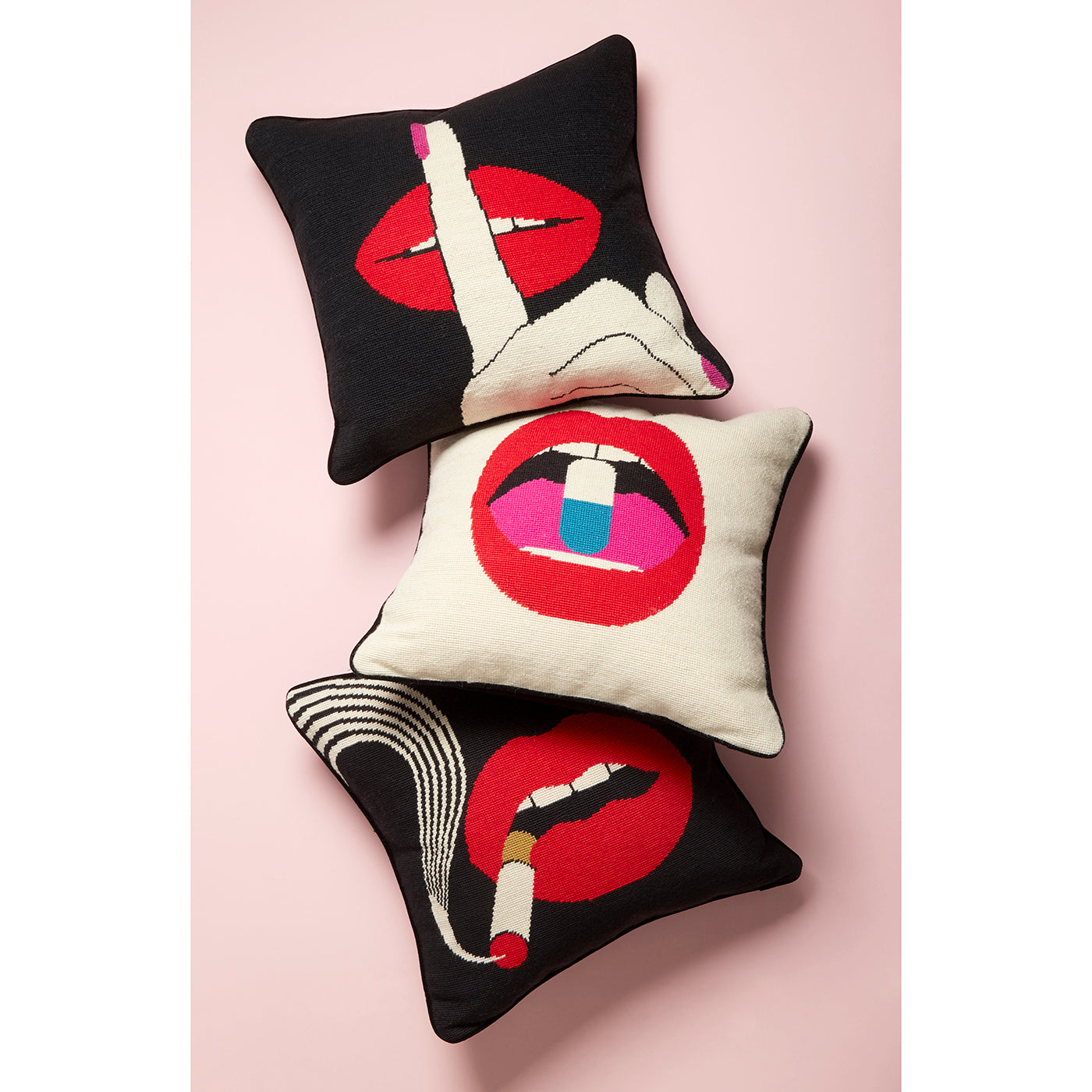 Jonathan Adler Needlepoint Kissen Lips Full Dose | 45x45 cm