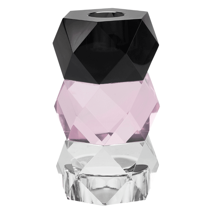 Moderner Kristallglas-Kerzenhalter in Schwarz, Rosa und Klar von Codeso Living, glamouröses Design