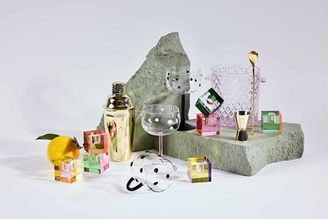 Miss Étoile Miss Étoile Cube Kerzenständer aus Kristallglas | Gelb & Lila Codeso Living