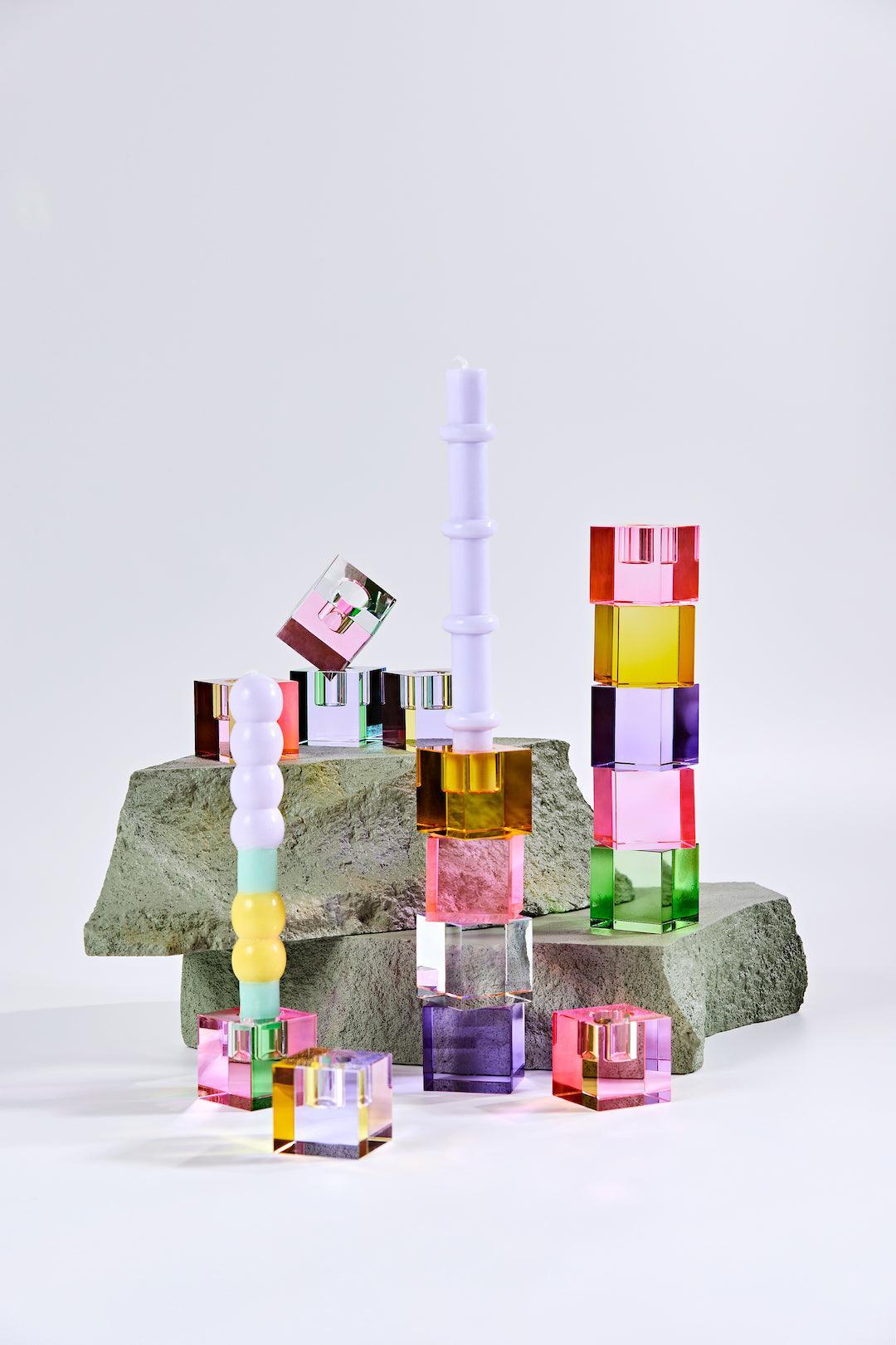 Miss Étoile Miss Étoile Cube Kerzenständer aus Kristallglas | Lila & Grün Codeso Living