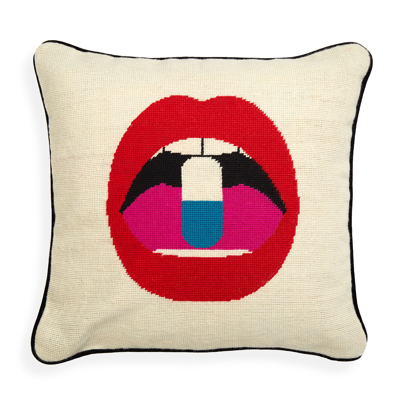 Jonathan Adler Needlepoint Kissen Lips Full Dose | 45x45 cm