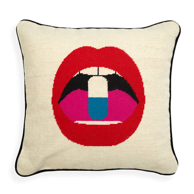 Jonathan Adler Needlepoint Kissen Lips Full Dose | 45x45 cm