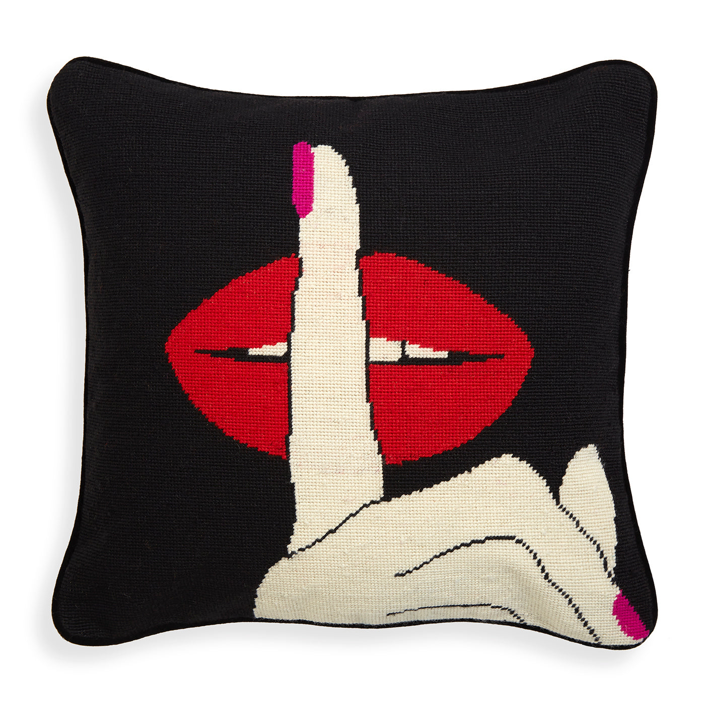 Jonathan Adler Needlepoint Kissen Lips Hush | 45x45 cm