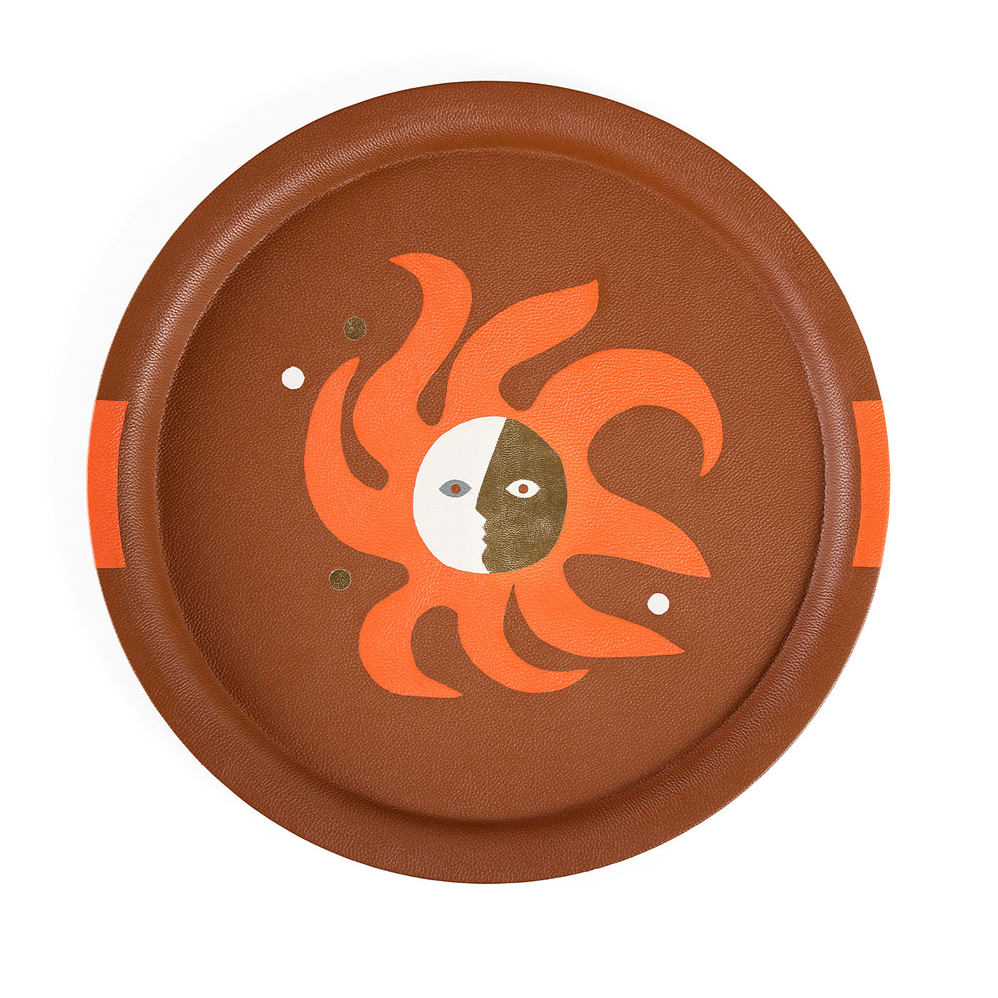 Jonathan Adler rundes Leder-Dekotablett Playa Sun Tray | Braun