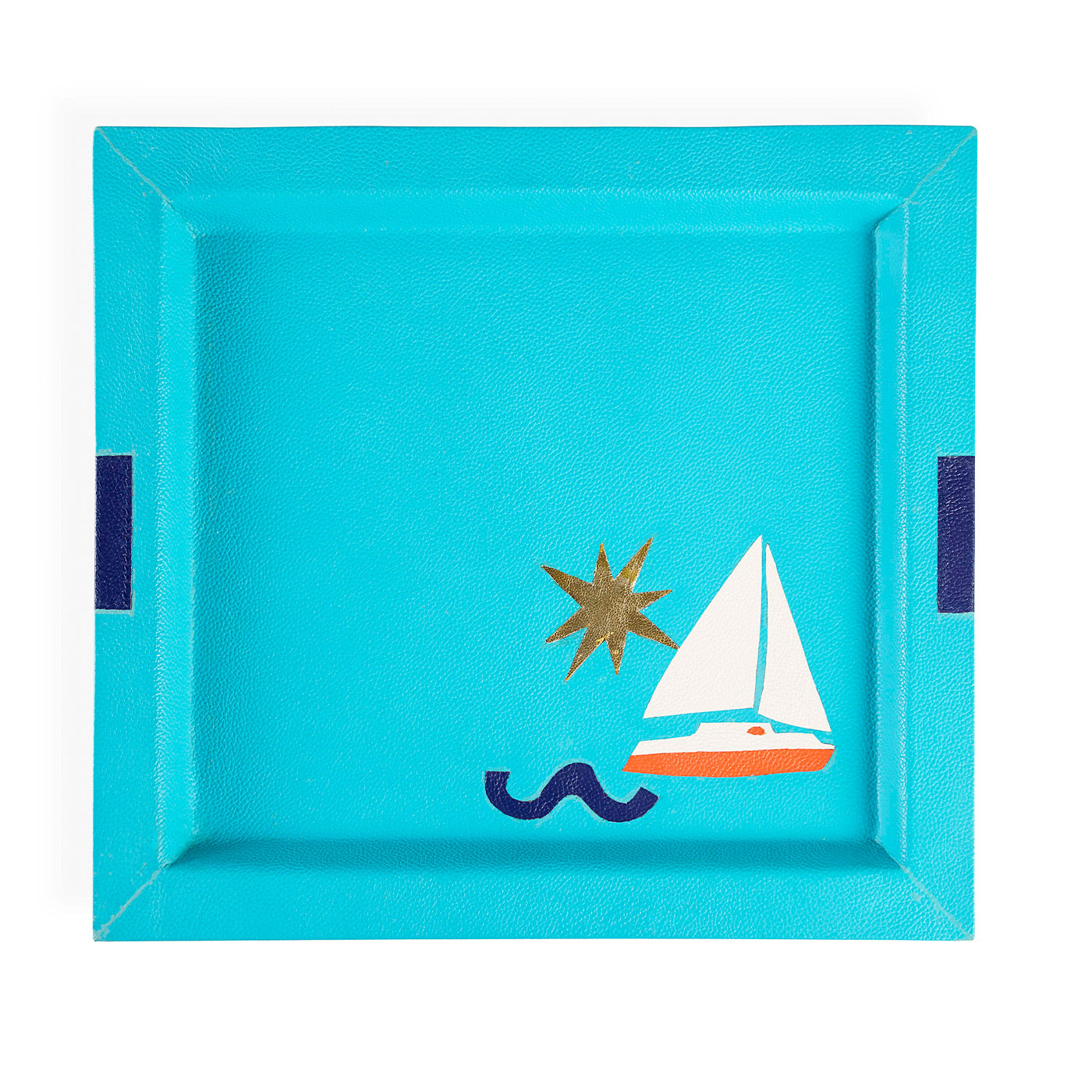 Jonathan Adler rechteckiges Leder-Dekotablett Playa Boat Tray | Türkis