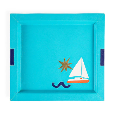 Jonathan Adler rechteckiges Leder-Dekotablett Playa Boat Tray | Türkis