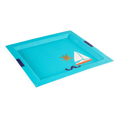 Jonathan Adler rechteckiges Leder-Dekotablett Playa Boat Tray | Türkis