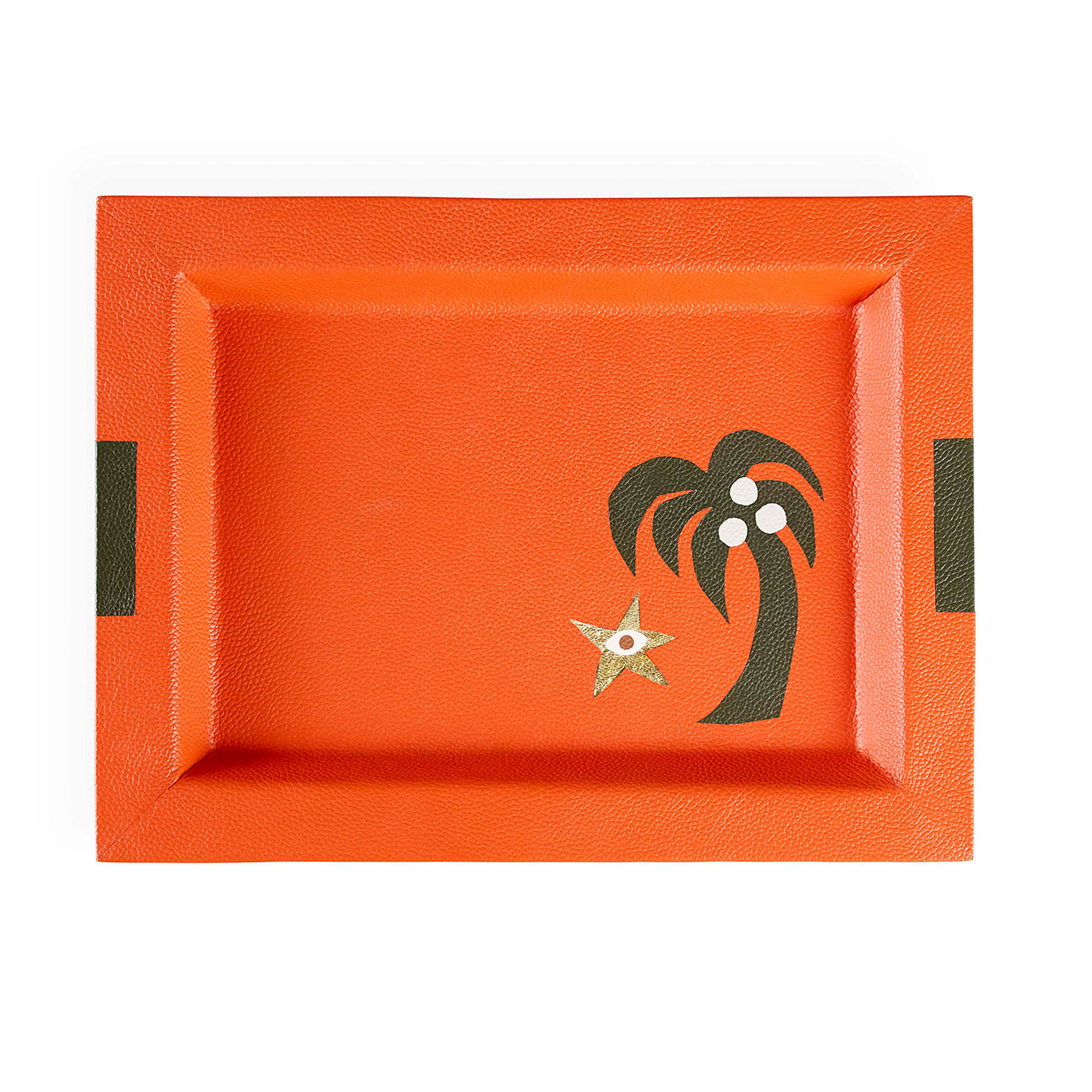 Jonathan Adler rechteckiges Leder-Dekotablett Playa Palm Tree Tray | Orange