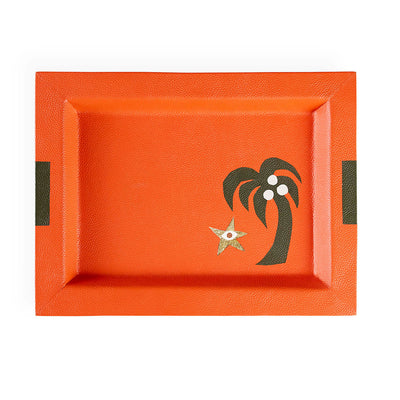 Jonathan Adler rechteckiges Leder-Dekotablett Playa Palm Tree Tray | Orange