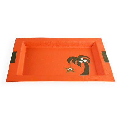 Jonathan Adler rechteckiges Leder-Dekotablett Playa Palm Tree Tray | Orange