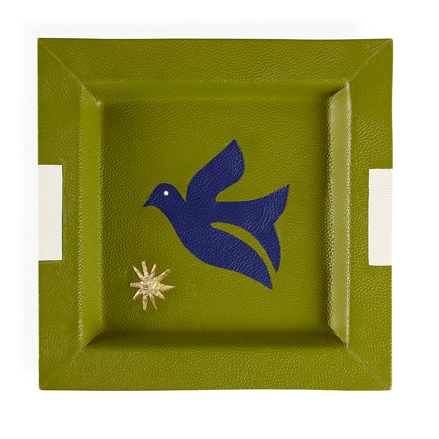 Jonathan Adler quadratisches Leder-Dekotablett Playa Bird Tray | Olivgrün