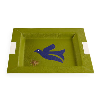 Jonathan Adler quadratisches Leder-Dekotablett Playa Bird Tray | Olivgrün
