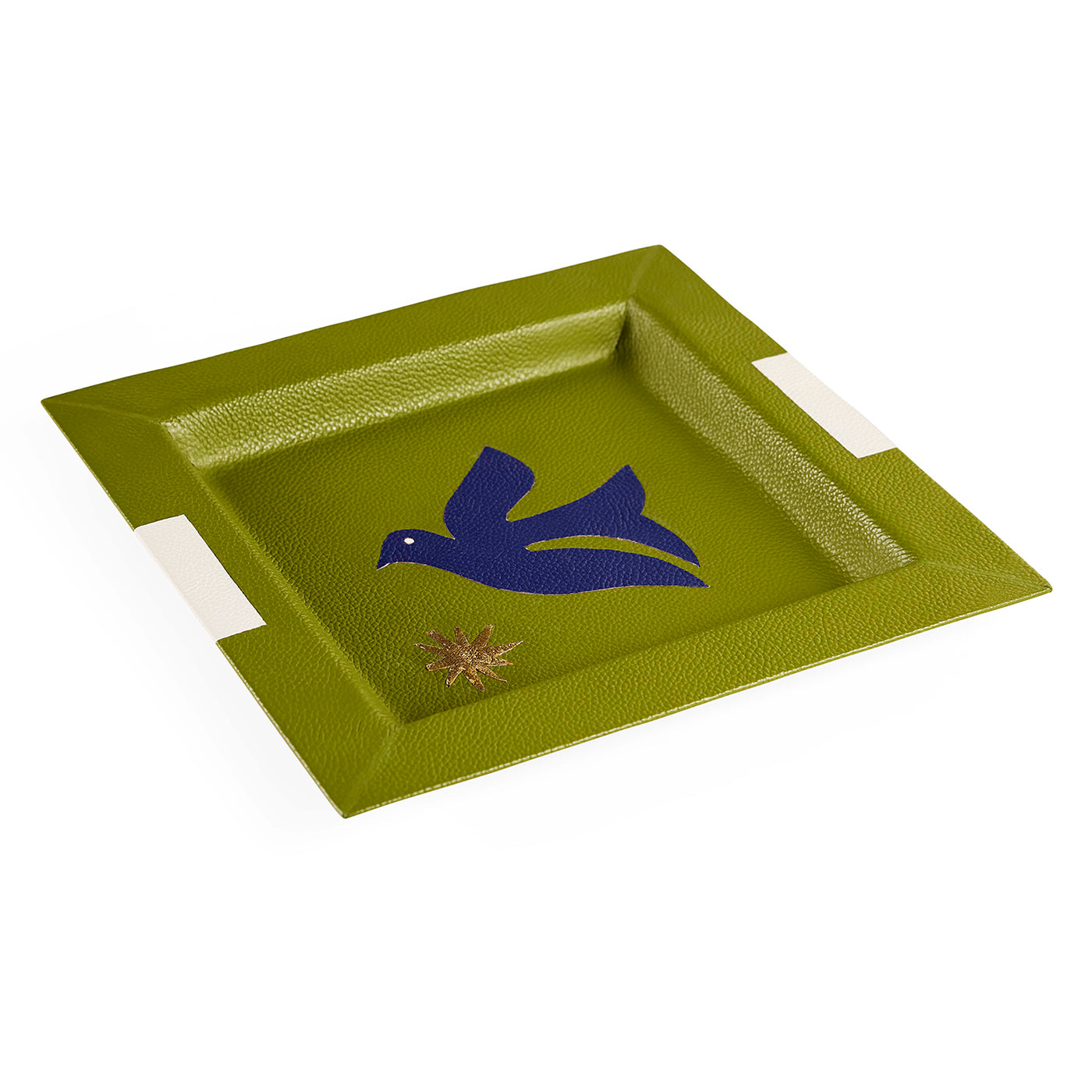 Jonathan Adler quadratisches Leder-Dekotablett Playa Bird Tray | Olivgrün