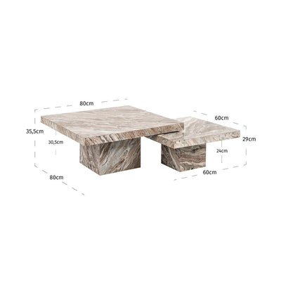 Richmond Interiors 2er Set Marmor-Couchtisch Rashford