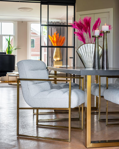 Richmond Interiors Bouclé-Esszimmerstuhl Lizzy | Weiß Brushed Gold