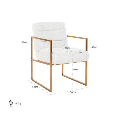 Richmond Interiors Bouclé-Esszimmerstuhl Lizzy | Weiß Brushed Gold