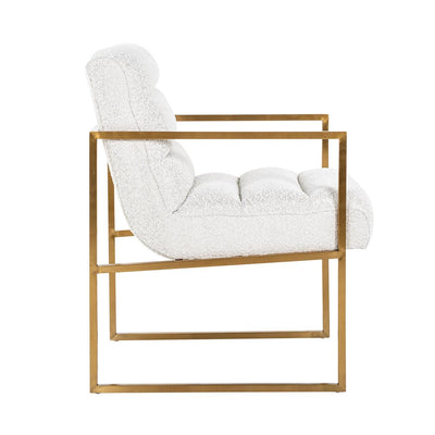 Richmond Interiors Bouclé-Esszimmerstuhl Lizzy | Weiß Brushed Gold