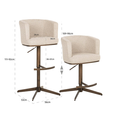 Richmond Interiors Dreh-Barhocker Counterstuhl Cheyenne höhenverstellbar | cremé