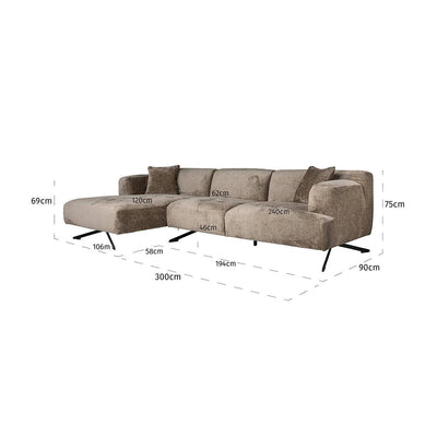 Richmond Interiors Ecksofa Donovan 3 Sitzer mit Lounge links | Chenille Taupe