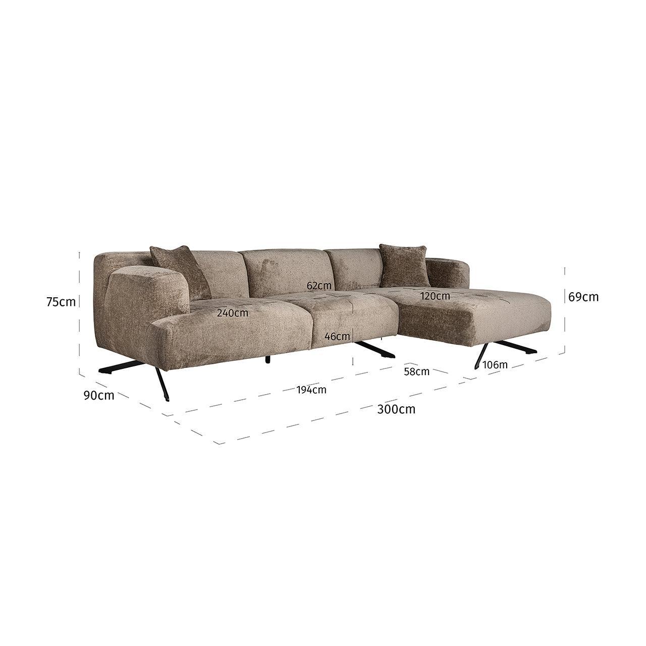 Richmond Interiors Ecksofa Donovan 3 Sitzer mit Lounge rechts | Chenille Taupe