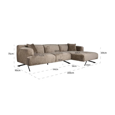 Richmond Interiors Ecksofa Donovan 3 Sitzer mit Lounge rechts | Chenille Taupe