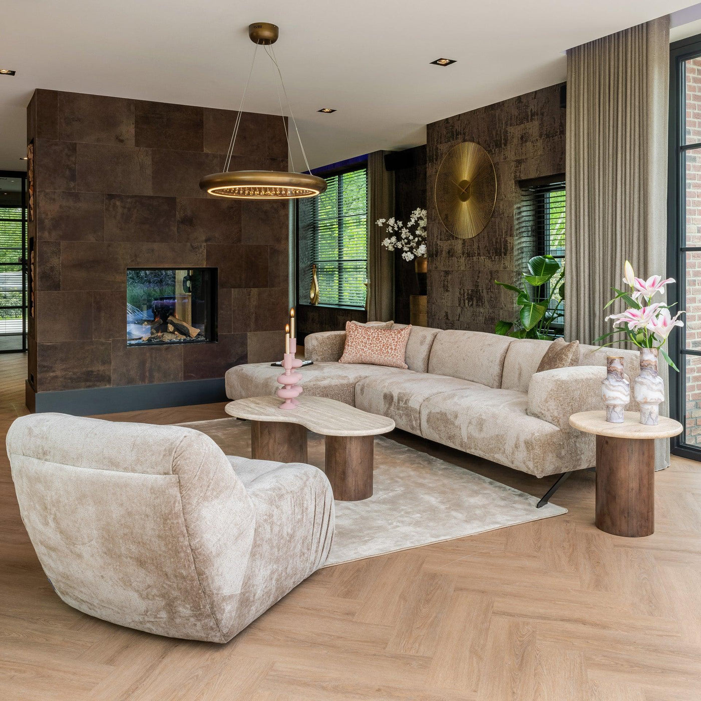 Richmond Interiors Ecksofa Donovan 3 Sitzer mit Lounge rechts | Chenille Taupe
