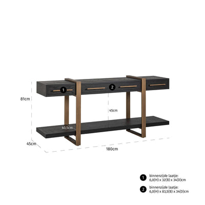 Richmond Interiors Konsolentisch Cambon mit 3 Schubladen | Dark coffee