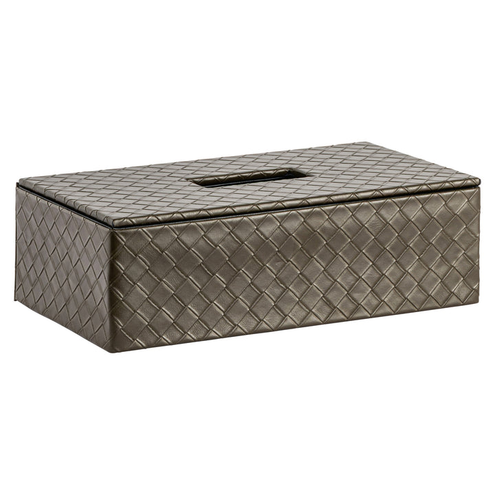 Richmond Interiors Kosmetiktuchbox Vex in Olive mit Flechtoptik, Schrägansicht