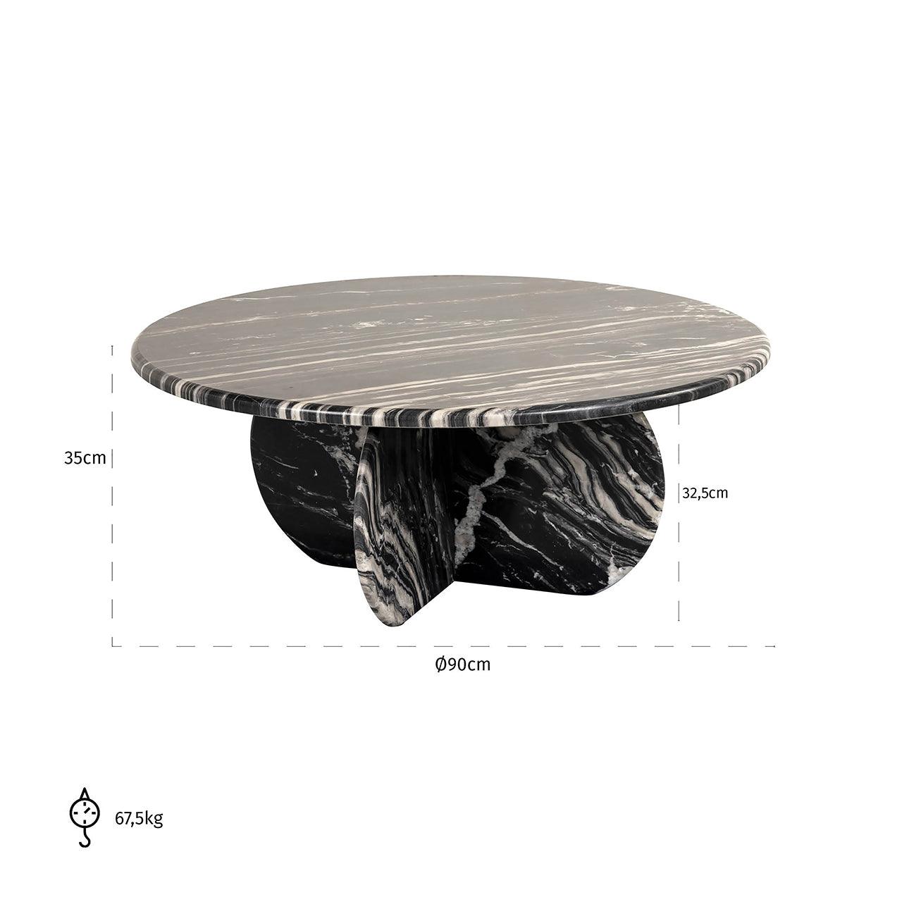 Richmond Interiors runder Marmor-Couchtisch Bancroft schwarz | ø 90 cm