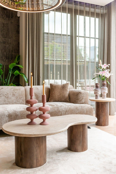 Richmond Interiors Runder Travertine Beistelltisch Douglas | ø 50 cm