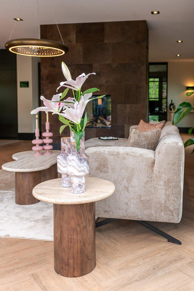 Richmond Interiors Runder Travertine Beistelltisch Douglas | ø 50 cm