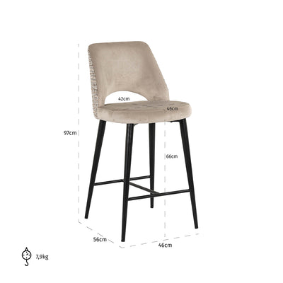 Richmond Interiors Samt-Barhocker Counterstuhl Tabitha | Nature & Khaki