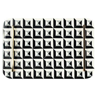 Richmond Interiors Tablett Birte mit Muster | Schwarz-Weiß