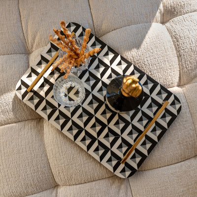 Richmond Interiors Tablett Birte mit Muster | Schwarz-Weiß