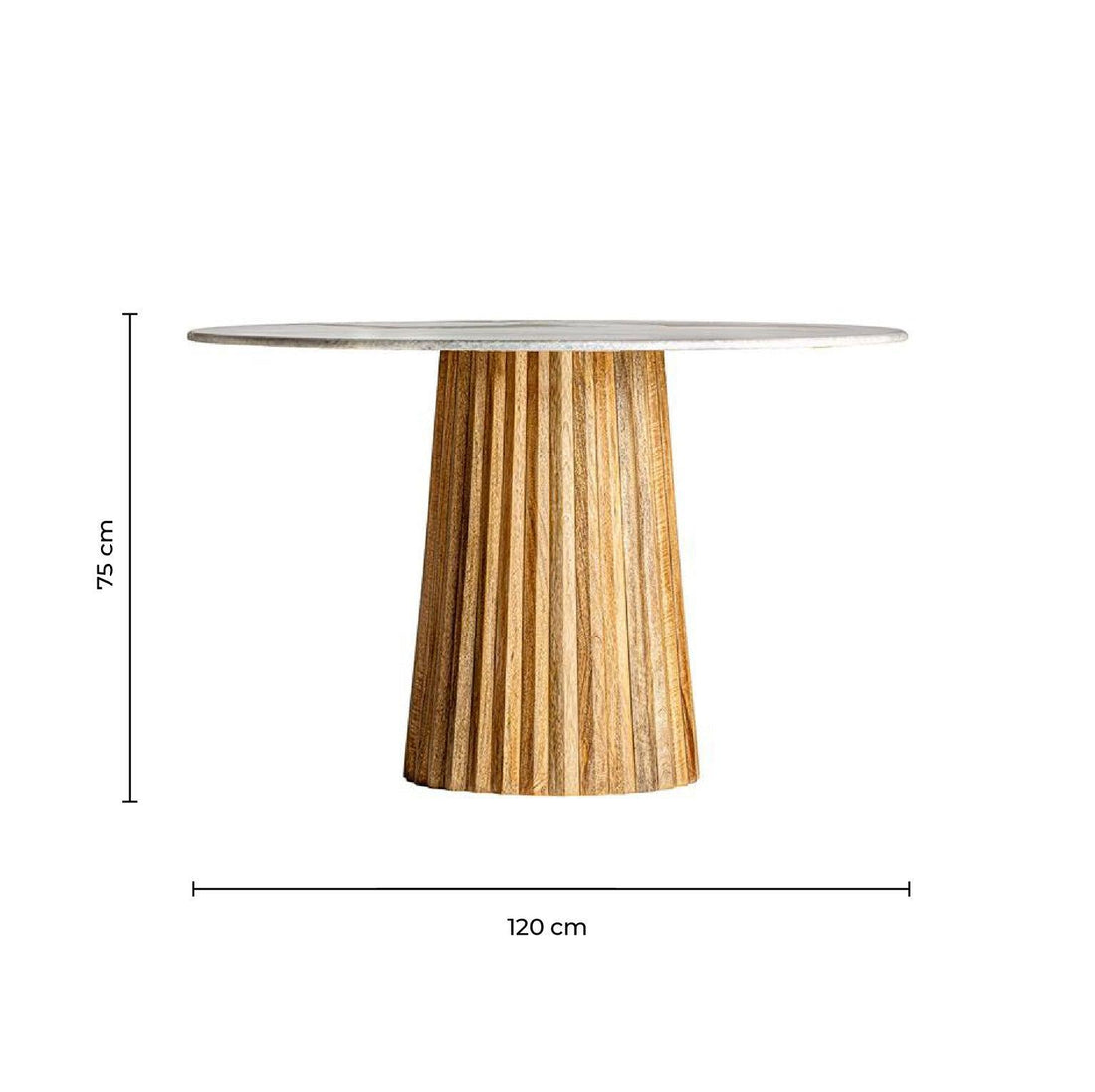 Vical Runder Marmor-Esstisch Plissé weiß | ø 120 cm – Abmessungen