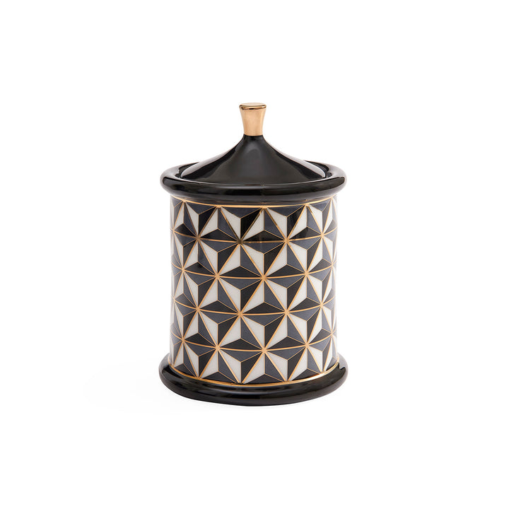 Jonathan Adler Vorratsdose Versailles 16 cm in Schwarz und Weiß mit Sternmuster und goldenem Deckelknauf