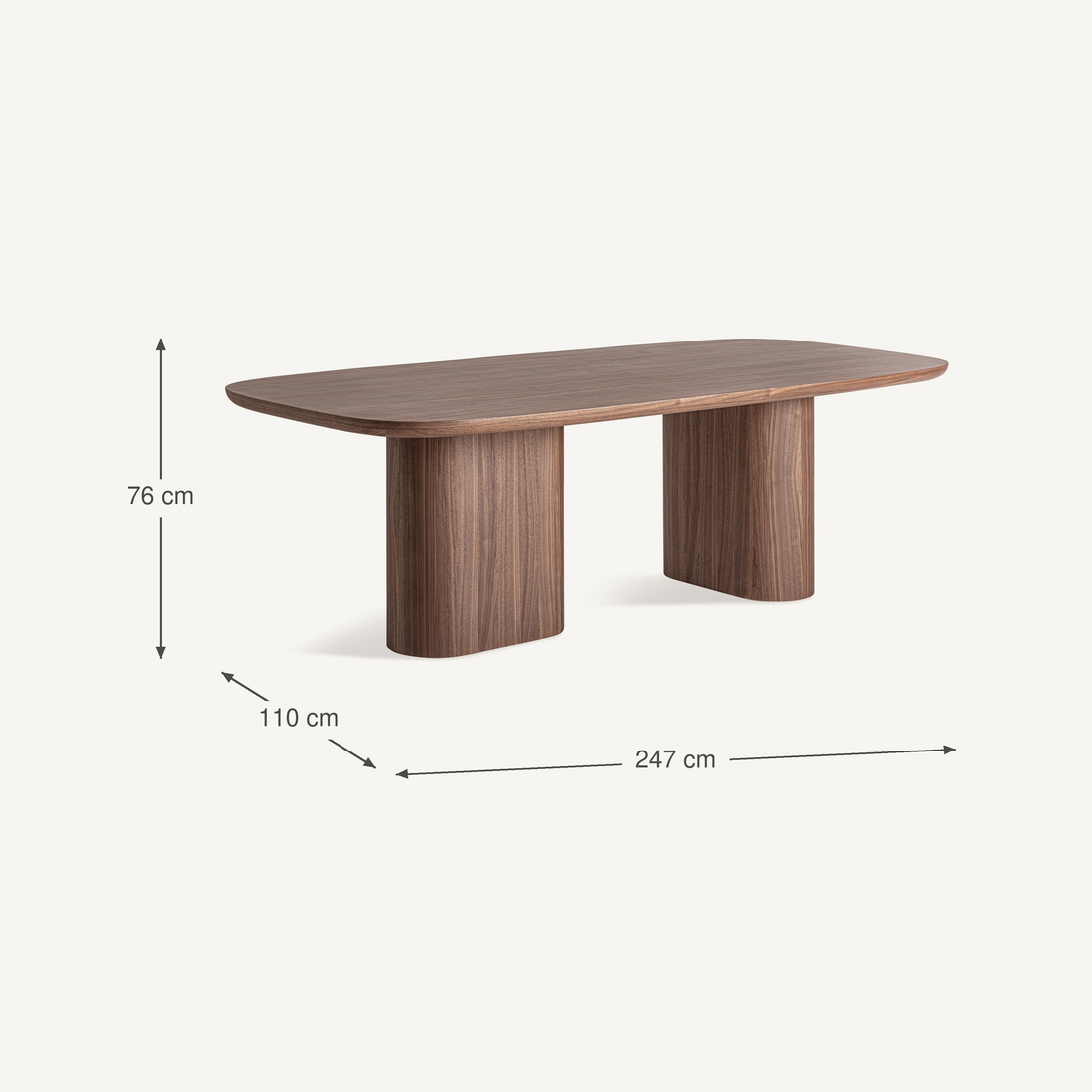Vical Table à manger Aciera en placage noyer | 247x110 cm – Abmessungen