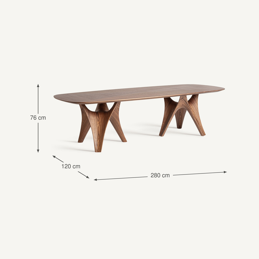 Vical Dining Table Bilzen in Walnut Veneer | 280x120 cm – Abmessungen