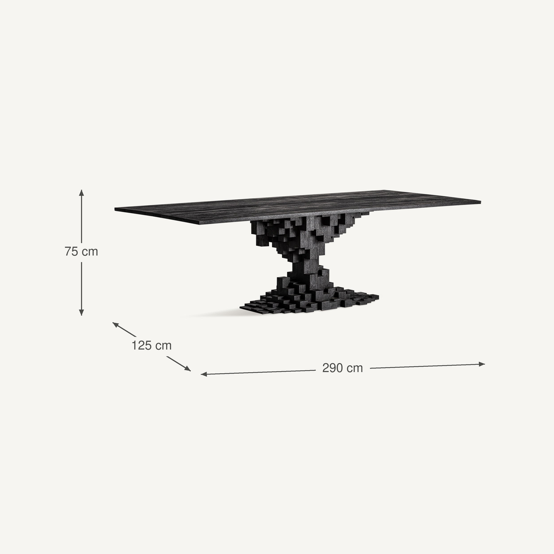 Vical Table À Manger Pètria En Bois De Manguier Noir | 290x125 cm – Abmessungen