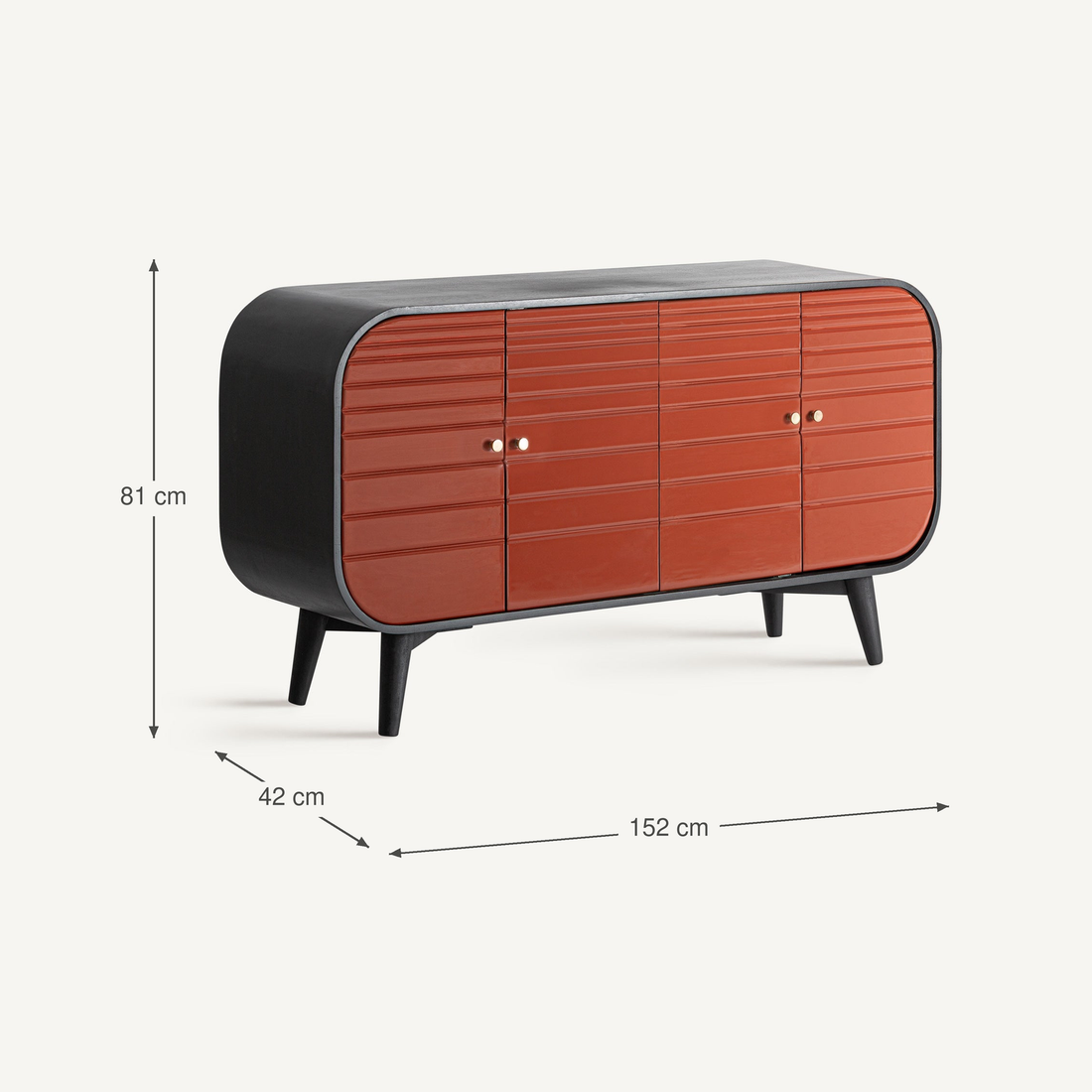 Vical Hochglanz-Sideboard Haut mit Rillenfront – Abmessungen