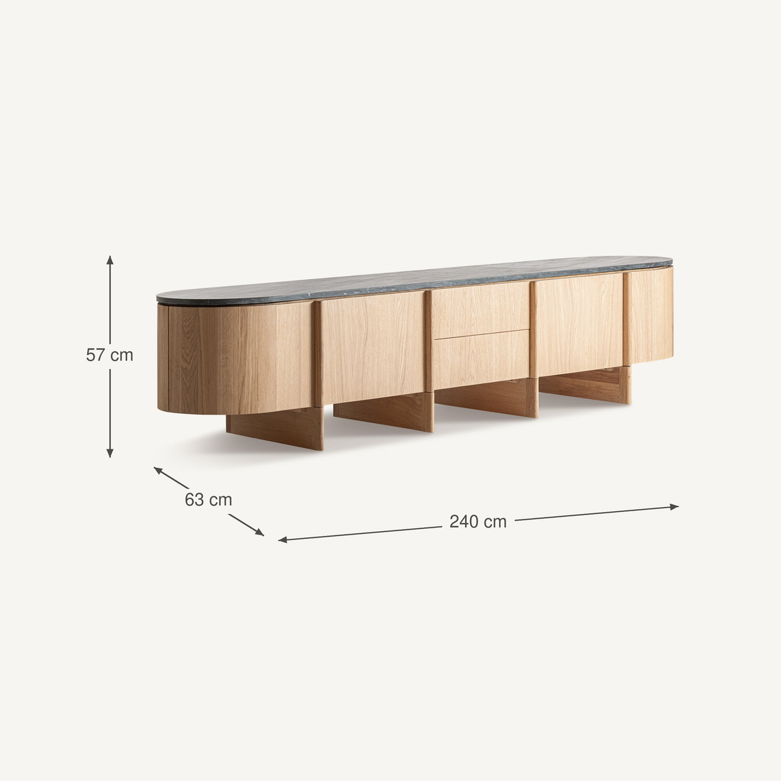 Vical Marmor-Sideboard Nara aus Eichenholz – Abmessungen