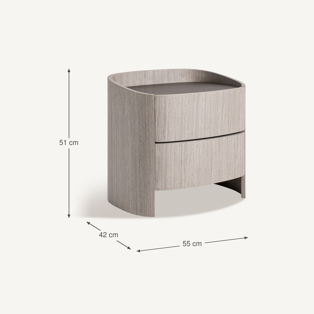 Vical Nightstand Burkina in Oak Veneer with Drawers and Leather Shelf – Abmessungen