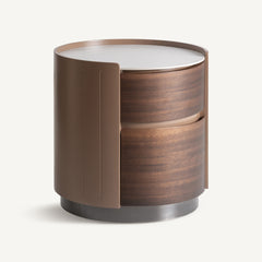 Vical Round Bedside Table Giswil with 2 Drawers | Dark