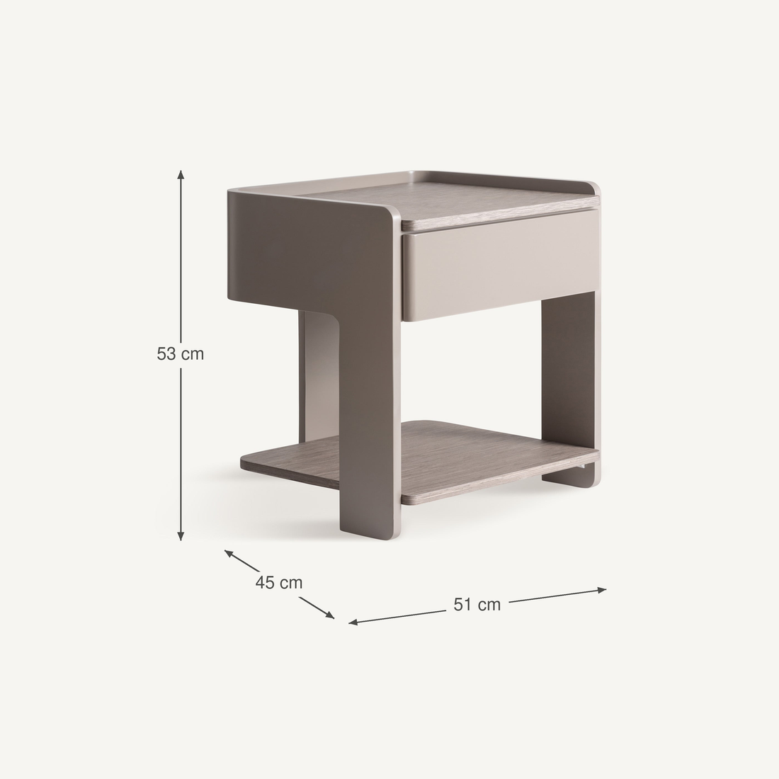 Vical Table De Nuit Theys Avec Tiroir | Taupe – Abmessungen