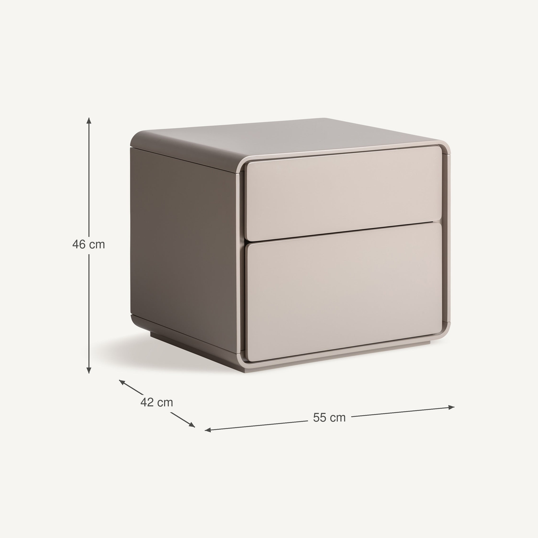 Vical Table De Nuit Theys Avec 2 Tiroirs | Beige – Abmessungen